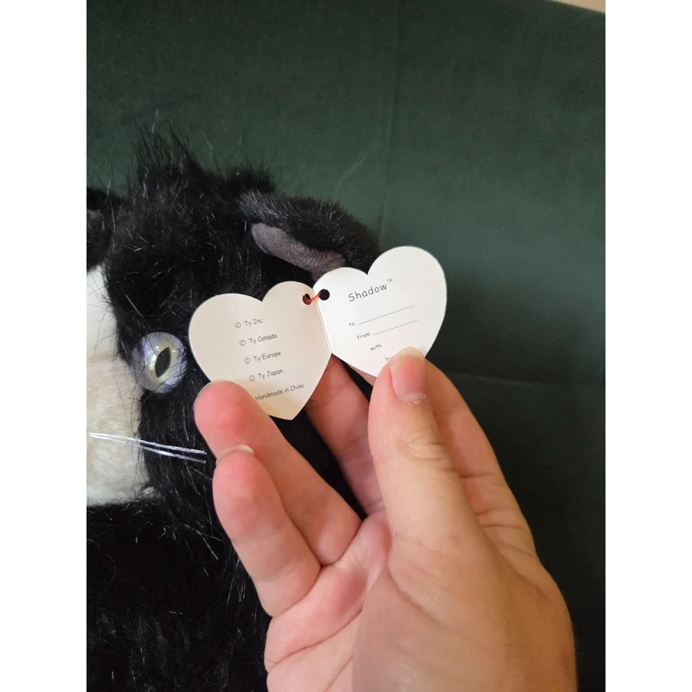 TY Classic Shadow Black White Tuxedo Cat Plush Stuffed Animal Sitting 1999